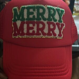 Festive Red Merry Merry Holiday Cap